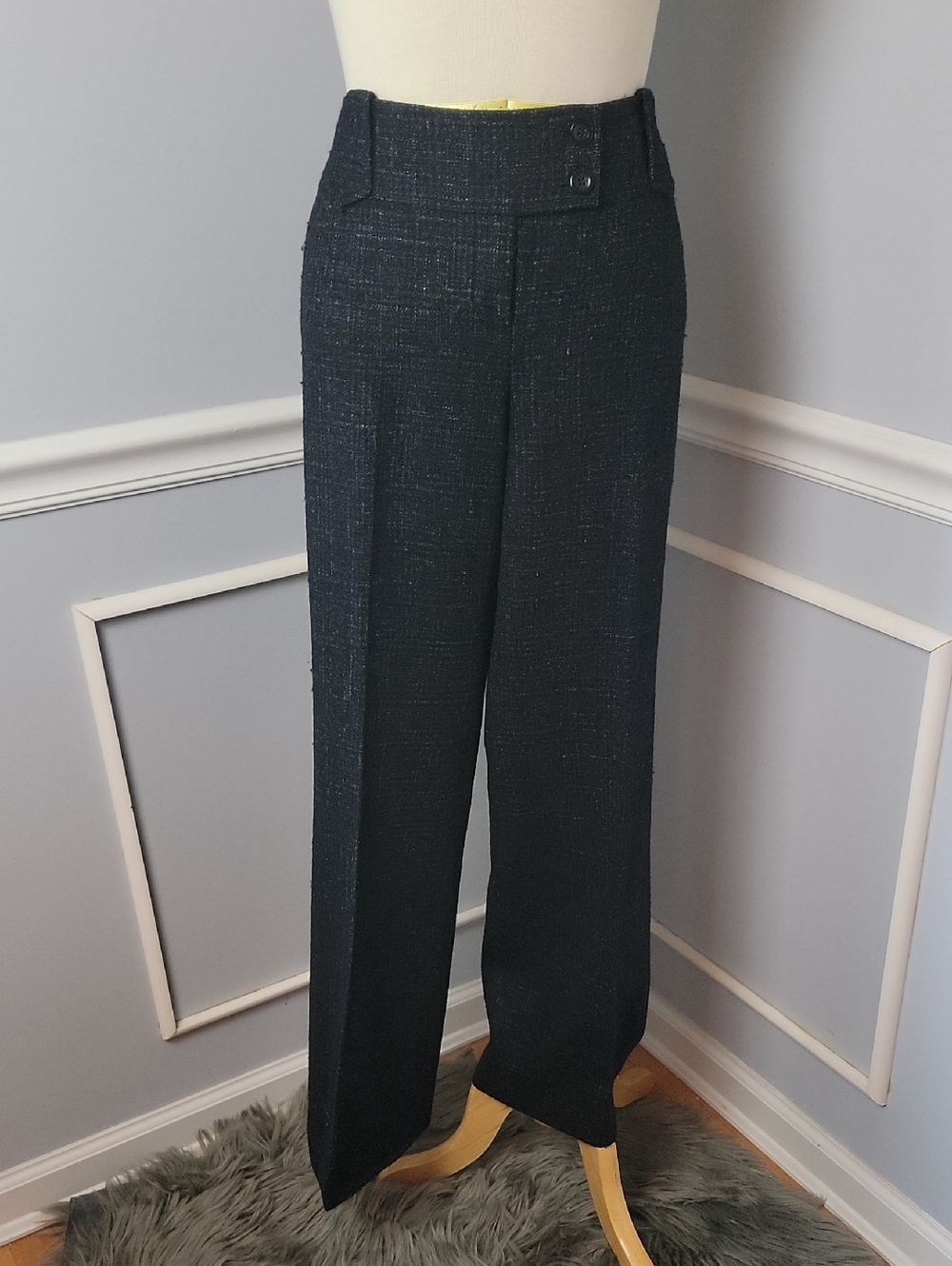 ANN TAYLOR Lindsay Black White Wool Linen Blend Professional Holiday Dress Pants